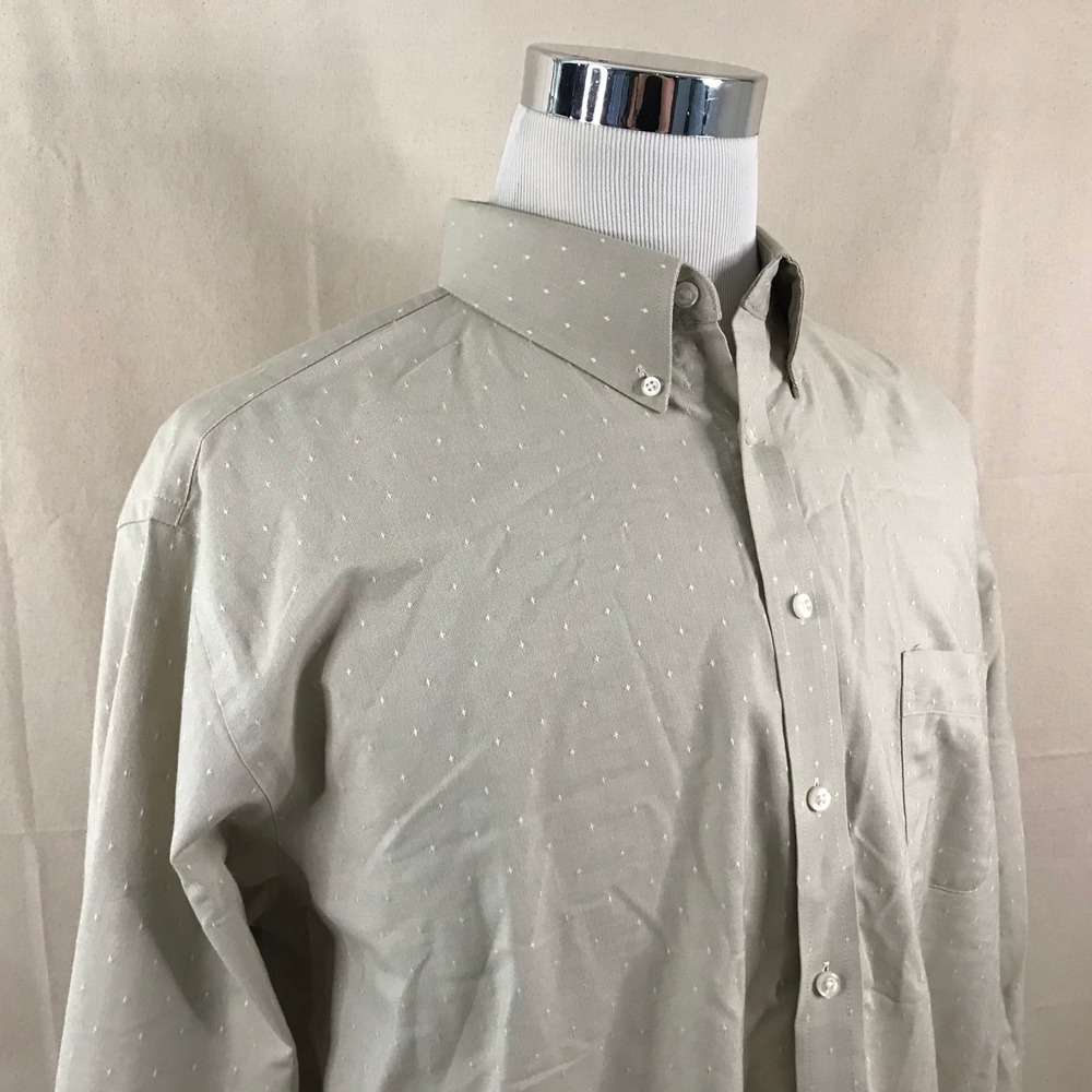 Stafford 18 34/35 Travel Wrinkle Free Oxford Dress Shirt Tan Dotted Cotton Blend